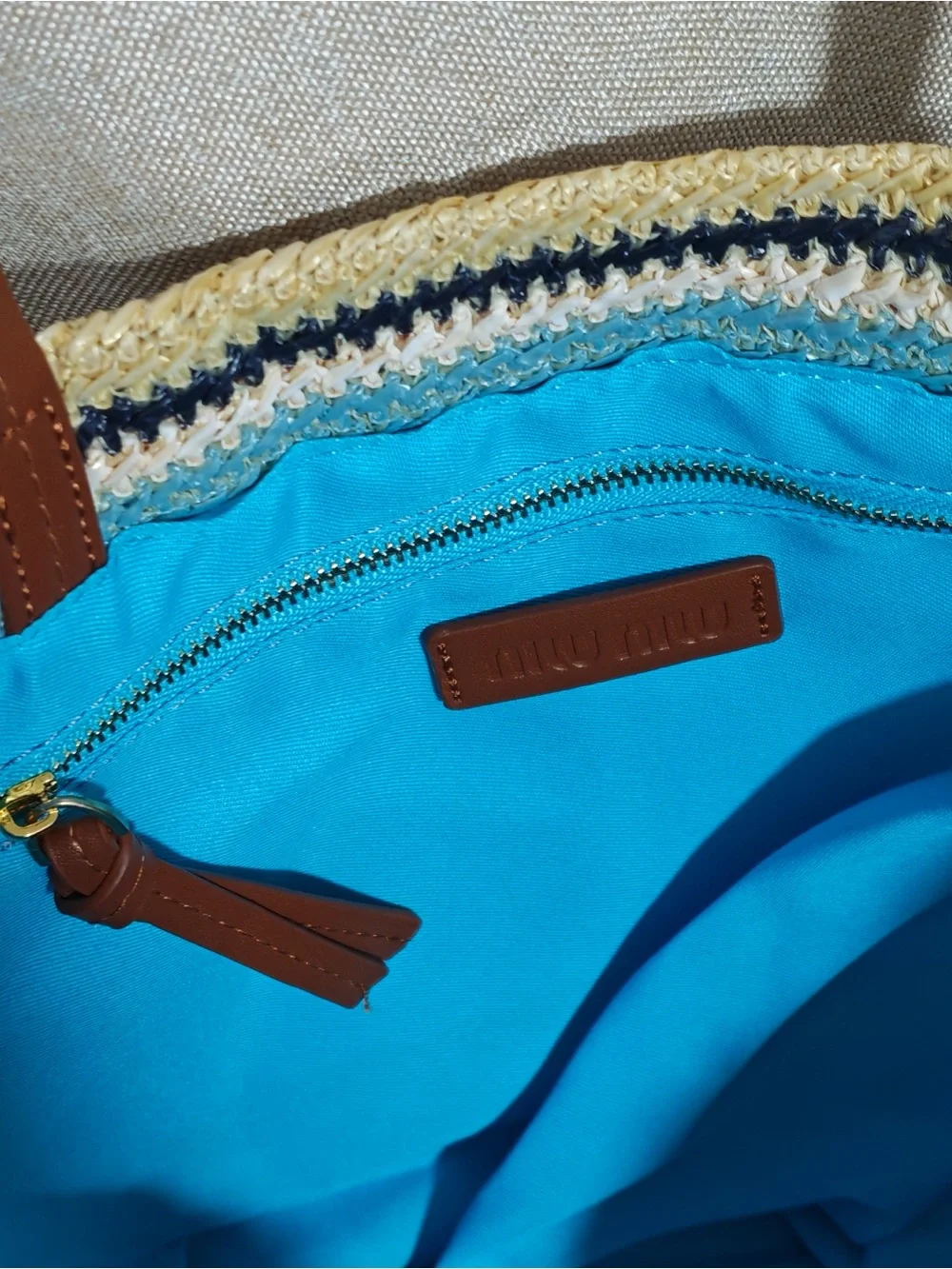 Miu Miu Multicolor Striped Crochet Tote with Brown Leather Straps - Picture 4 of 8